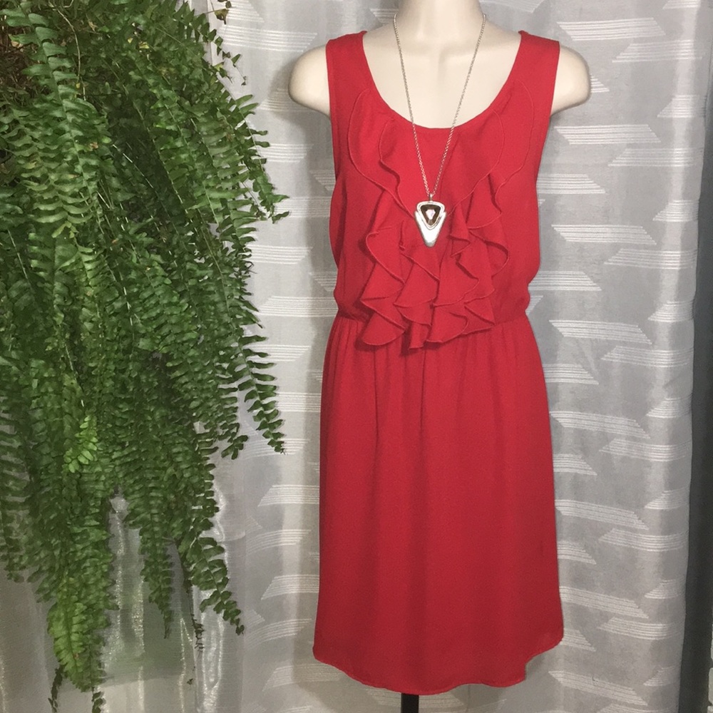 Vintage Buttons USA Red Ruffle Pinup Dress Size Large | Rockabilly Style